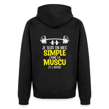 un mec simple LA MUSCU - Veste à capuche bio Premium Unisexe - noir - Dos - Nico (187cm)