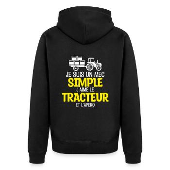 Un mec simple, tracteur et apéro - Veste à capuche bio Premium Unisexe - noir - Dos - Nico (187cm)