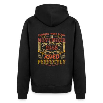 November 1958 - Geburtstag 1958 wurden Legenden geboren. - Unisex Premium Bio Zip Hoodie - Schwarz - Hinten - Nico (187cm)