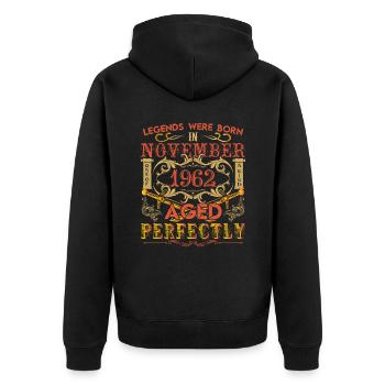 November 1962 - Geburtstag 1962 wurden Legenden geboren. - Unisex Premium Bio Zip Hoodie - Schwarz - Hinten - Nico (187cm)