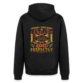 Januar 1950 - Geburtstag 1950 wurden Legenden geboren. - Unisex Premium Bio Zip Hoodie - Schwarz - Hinten - Nico (187cm)