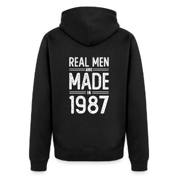 Anniversaire De vrais hommes sont nés en 1987 - Veste à capuche bio Premium Unisexe - noir - Dos - Nico (187cm)