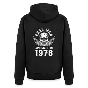 Geburtstag 1978 Echte Männer sind 1978 geboren - Unisex Premium Bio Zip Hoodie - Schwarz - Hinten - Nico (187cm)