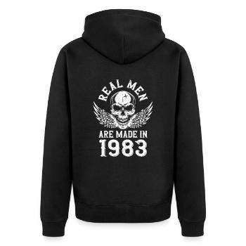 Geburtstag 1983 Echte Männer sind 1983 geboren - Unisex Premium Bio Zip Hoodie - Schwarz - Hinten - Nico (187cm)
