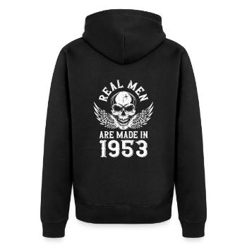 Geburtstag 1953 Echte Männer sind 1953 geboren - Unisex Premium Bio Zip Hoodie - Schwarz - Hinten - Nico (187cm)
