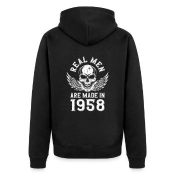 Geburtstag 1958 Echte Männer sind 1958 geboren - Unisex Premium Bio Zip Hoodie - Schwarz - Hinten - Nico (187cm)