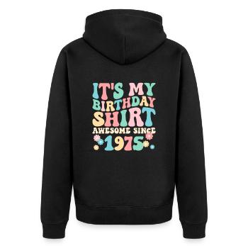 Chemise d’anniversaire d’anniversaire Grand depuis 1975 - Veste à capuche bio Premium Unisexe - noir - Dos - Nico (187cm)