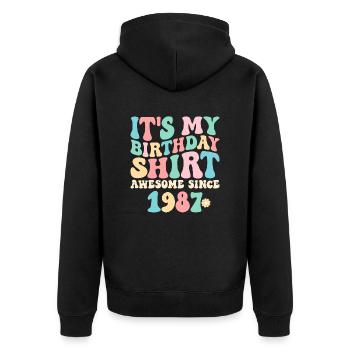 Geburtstag 1987 Geburtstagsshirt Awesome seit 1987 - Unisex Premium Bio Zip Hoodie - Schwarz - Hinten - Nico (187cm)