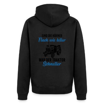 Traktor Trecker Spruch Bauernhof Landwirt Bauer - Unisex Premium Bio Zip Hoodie - Schwarz - Hinten - Nico (187cm)