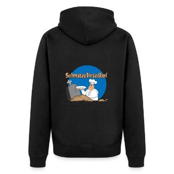Schnitzel Essen ich hab einen Schnitzelfriedhof - Unisex Premium Bio Zip Hoodie - Schwarz - Hinten - Nico (187cm)