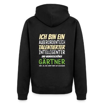 Ich bin ein Außerordentlich Wunderschöner Gärtner - Unisex Premium Bio Zip Hoodie - Schwarz - Hinten - Nico (187cm)