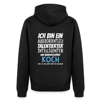 Ich bin ein Außerordentlich Wunderschöner Koch - Unisex Premium Bio Zip Hoodie - Schwarz - Hinten - Nico (187cm)
