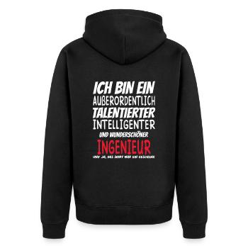 Bin ein Außerordentlich Wunderschöner Ingenieur - Unisex Premium Bio Zip Hoodie - Schwarz - Hinten - Nico (187cm)