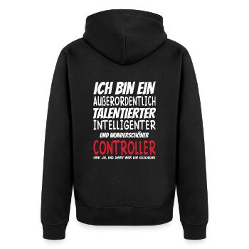 Bin ein Außerordentlich Wunderschöner Controller - Unisex Premium Bio Zip Hoodie - Schwarz - Hinten - Nico (187cm)