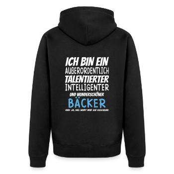 Ich bin ein Außerordentlich Wunderschöner Bäcker - Unisex Premium Bio Zip Hoodie - Schwarz - Hinten - Nico (187cm)