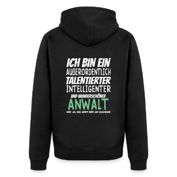 Ich bin ein Außerordentlich Wunderschöner Anwalt - Unisex Premium Bio Zip Hoodie - Schwarz - Hinten - Nico (187cm)