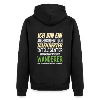 Ich bin ein Außerordentlich Wunderschöner Wanderer - Unisex Premium Bio Zip Hoodie - Schwarz - Hinten - Nico (187cm)
