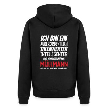 Ich bin ein Außerordentlich Wunderschöner Müllmann - Unisex Premium Bio Zip Hoodie - Schwarz - Hinten - Nico (187cm)