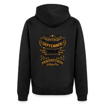 September 1954 Retro Vintage Geburtstagsgeschenk - Unisex Premium Bio Zip Hoodie - Schwarz - Hinten - Nico (187cm)