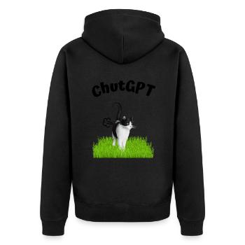 ChutGPT, Chat J'ai pété, GPT, Humour, IA - Veste à capuche bio Premium Unisexe - noir - Dos - Nico (187cm)