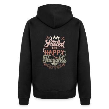 Happy Thoughts and Coffee - Unisex Premium Bio Zip Hoodie - Schwarz - Hinten - Nico (187cm)