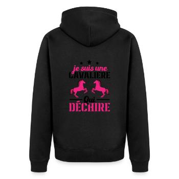 Ich bin ein Reiter, der Geschenke zerreißt - Unisex Premium Bio Zip Hoodie - Schwarz - Hinten - Nico (187cm)