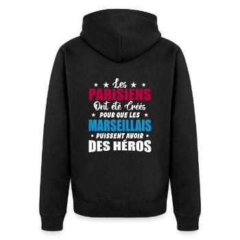 Parisiens Vs Marseillais Humour et drôles - Veste à capuche bio Premium Unisexe - noir - Dos - Nico (187cm)