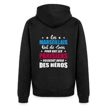 Marseillais Vs Parisiens Humour et drôles - Veste à capuche bio Premium Unisexe - noir - Dos - Nico (187cm)