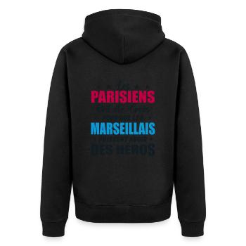 Parisiens Vs Marseillais Humour et drôles - Veste à capuche bio Premium Unisexe - noir - Dos - Nico (187cm)