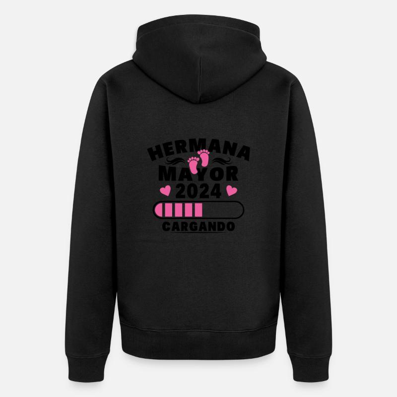 Große Schwester 2024 - Unisex Premium Bio Zip Hoodie - Schwarz