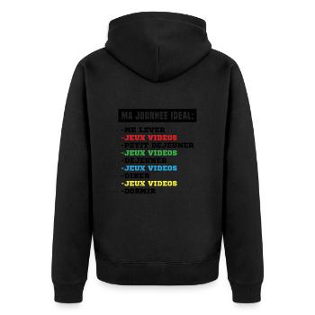 geek ma journée idéale idée cadeau gamer homme - Veste à capuche bio Premium Unisexe - noir - Dos - Nico (187cm)