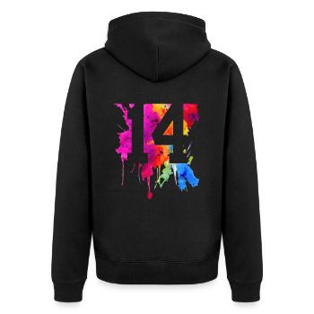 14 JAHRE 14. GEBURTSTAG - Unisex Premium Bio Zip Hoodie - Schwarz - Hinten - Nico (187cm)
