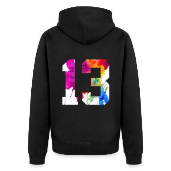 NUMMER 13 JAHRE ALT 13. GEBURTSTAG - Unisex Premium Bio Zip Hoodie - Schwarz - Hinten - Nico (187cm)