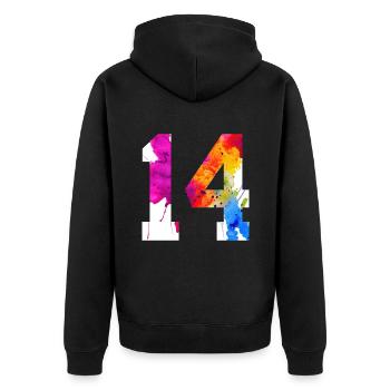 NUMMER 14 JAHRE ALT 14. GEBURTSTAG - Unisex Premium Bio Zip Hoodie - Schwarz - Hinten - Nico (187cm)