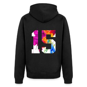 NUMBER 15 YEARS OLD 15TH BIRTHDAY - Unisex Premium Organic Zip Hoodie - black - Back - Nico (187cm)