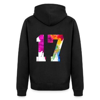 NUMMER 17 JAHRE ALT 17. GEBURTSTAG - Unisex Premium Bio Zip Hoodie - Schwarz - Hinten - Nico (187cm)