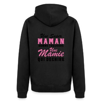 Super Maman Donne Mamie qui dechire humour - Veste à capuche bio Premium Unisexe - noir - Dos - Nico (187cm)