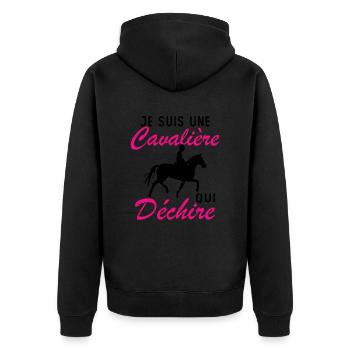 Ich bin ein Reiter, der Geschenke zerreißt - Unisex Premium Bio Zip Hoodie - Schwarz - Hinten - Nico (187cm)