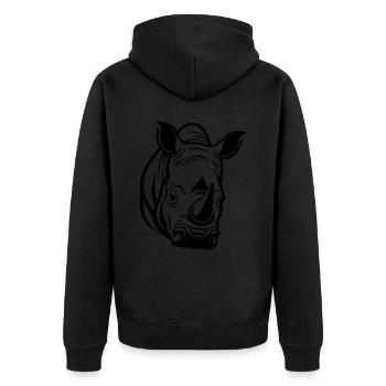 Rhinoceros Head - Unisex Premium Organic Zip Hoodie - black - Back - Nico (187cm)