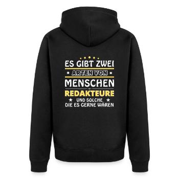 Cadeau des rédacteurs - Deux types de... Concevoir - Veste à capuche bio Premium Unisexe - noir - Dos - Nico (187cm)