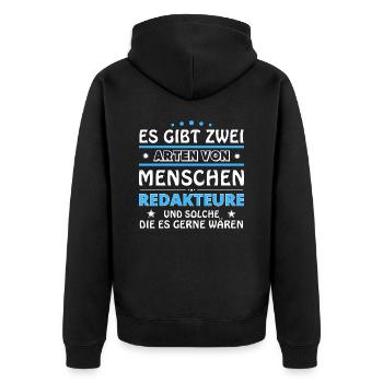 Cadeau des rédacteurs - Deux types de... Concevoir - Veste à capuche bio Premium Unisexe - noir - Dos - Nico (187cm)