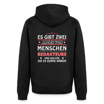 Cadeau des rédacteurs - Deux types de... Concevoir - Veste à capuche bio Premium Unisexe - noir - Dos - Nico (187cm)