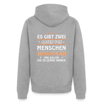 Redakteure Geschenk - zwei Arten von... Design - Unisex Premium Bio Zip Hoodie - Grau meliert - Hinten - Nico (187cm)