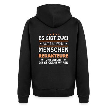 Cadeau des rédacteurs - Deux types de... Concevoir - Veste à capuche bio Premium Unisexe - noir - Dos - Nico (187cm)
