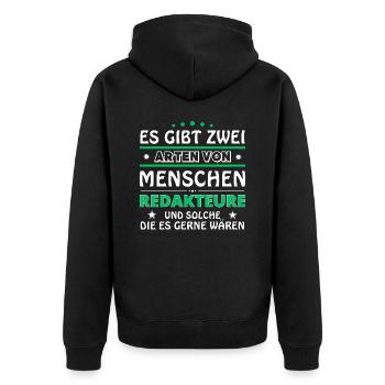 Cadeau des rédacteurs - Deux types de... Concevoir - Veste à capuche bio Premium Unisexe - noir - Dos - Nico (187cm)
