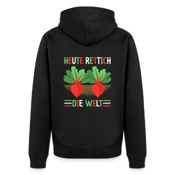 Heute Rettich Die Welt Lustiger Garten Spruch - Unisex Premium Bio Zip Hoodie - Schwarz - Hinten - Nico (187cm)