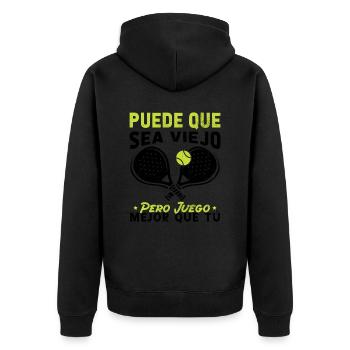 I may be old but I play Padel Tennis better - Unisex Premium Organic Zip Hoodie - black - Back - Nico (187cm)