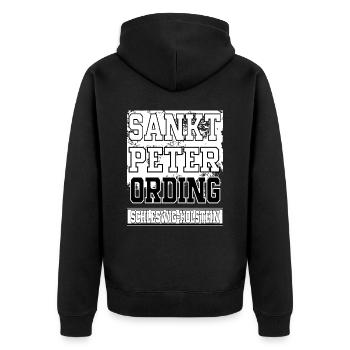 Sankt Peter Ording - Unisex Premium Bio Zip Hoodie - Schwarz - Hinten - Nico (187cm)