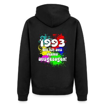 1993 bin ich aus meiner Mama ausgeszogen - Unisex Premium Bio Zip Hoodie - Schwarz - Hinten - Nico (187cm)