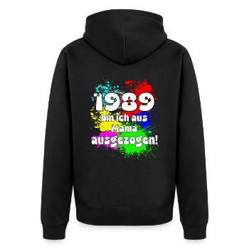 1989 bin ich aus meiner Mama ausgeszogen - Unisex Premium Bio Zip Hoodie - Schwarz - Hinten - Nico (187cm)